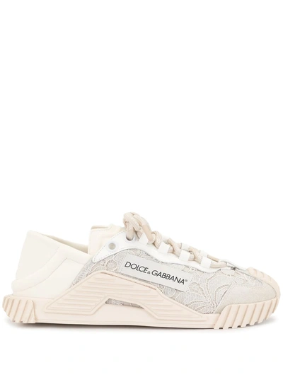 Dolce & Gabbana Ns1 Lace Panelled Sneakers In Beige