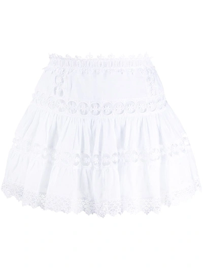 Charo Ruiz Greta Crocheted Lace-paneled Cotton-blend Mini Skirt In White