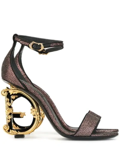 Dolce & Gabbana Keira 105 Jacquard Sandals With Dg Baroque Heel In Multicolor