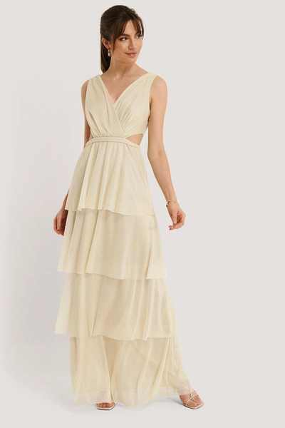 Trendyol Shimmering Ruffle Evening Dress - Beige