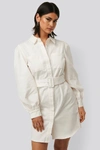 NA-KD BALLOON SLEEVE SHIRT DRESS - WHITE