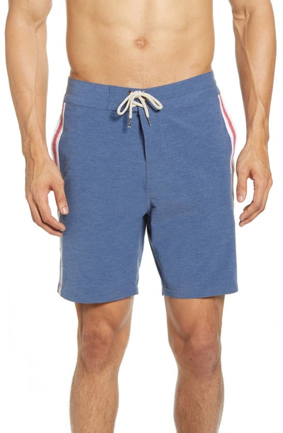 Faherty Retro Surf Mid-length Striped Swim Shorts In Blue
