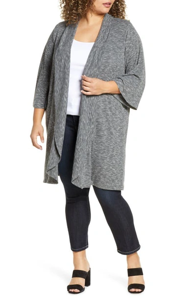 B Collection By Bobeau Curvy Ellen Drape Front Cardigan In Graphite