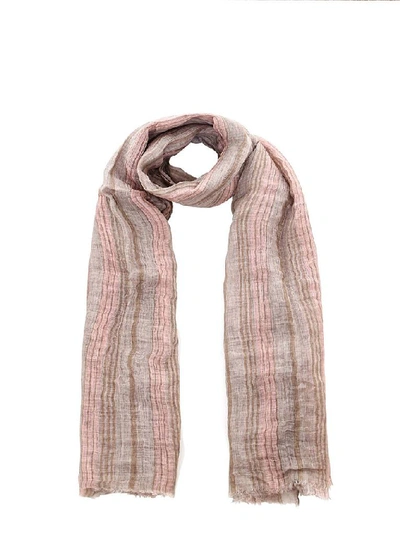 Brunello Cucinelli Striped Lurex Linen Scarf In Beige