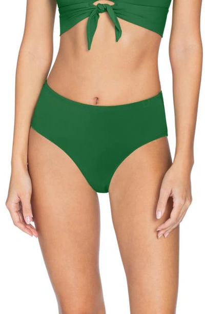 Robin Piccone Ava High Waist Bikini Bottoms In Kelly Green