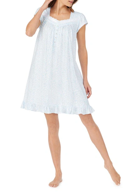 Eileen West Cotton Printed Nightgown In White Ground With Mono Scroll