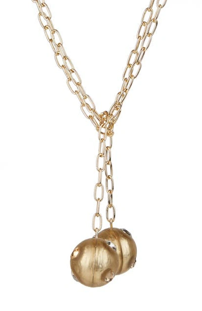 Alexis Bittar Future Antiquity Crystal Studded Sphere Lariat Necklace In Taupe