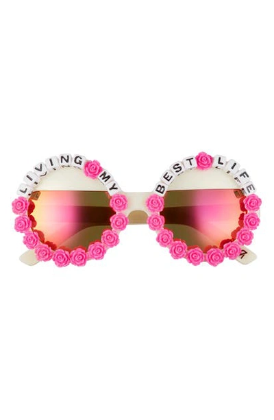 Rad + Refined Living My Best Life Round Sunglasses In Hot Pink/ Green Mirrored