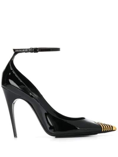 Saint Laurent Newton Patent Leather Cap-toe Pumps In Black