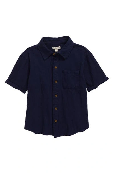 Appaman Kids' Short Sleeve Button-up Shirt In Navy Blue