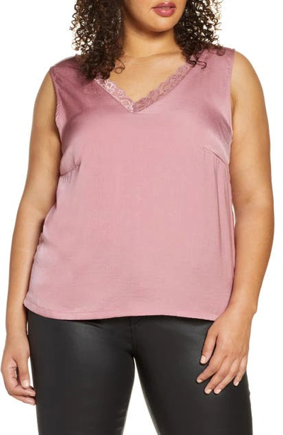 Vero Moda Sandra Lace Detail Satin Tank In Mesa Rose