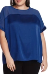 Vince Camuto Chiffon Yoke Charmeuse Top In Dusk Blue