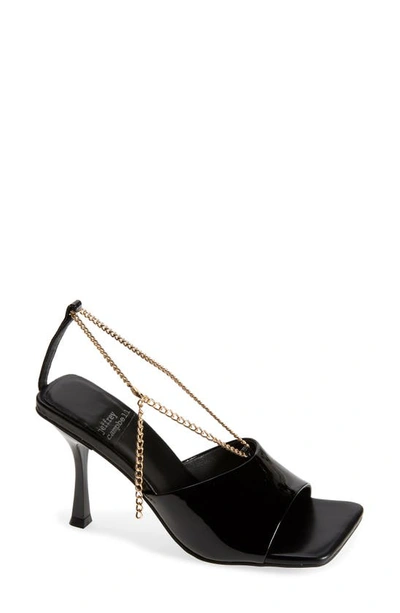 Jeffrey Campbell Ameline Chain Strap Sandal In Black Patent-gold Leather