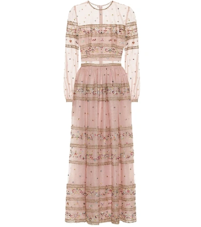 Costarellos Embroidered Tulle Gown In Pink