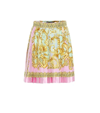 Versace Printed Silk Miniskirt In Gold