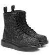 ALEXANDER MCQUEEN GLITTER LEATHER ANKLE BOOTS,P00468682