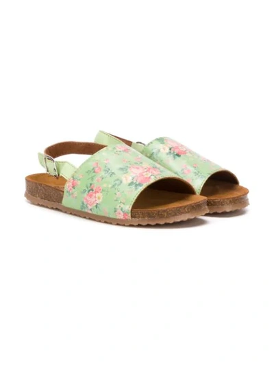 Pèpè Kids' Floral-print Flat Sandals In Green