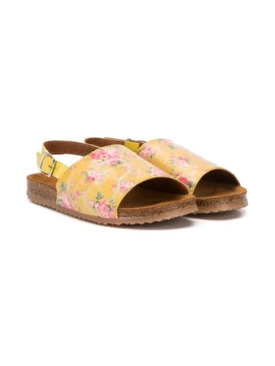 Pèpè Kids' Floral-print Flat Sandals In Yellow
