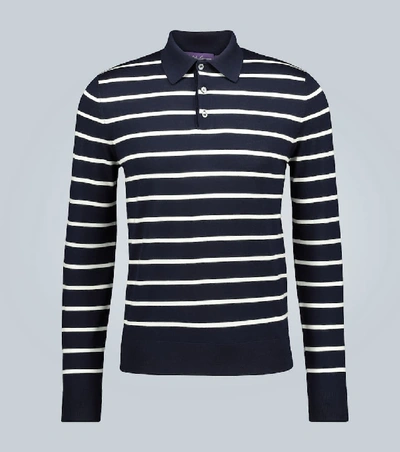 Ralph Lauren Striped Wool Long-sleeved Polo In Blue