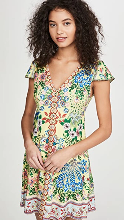 Alice And Olivia Alice + Olivia Hadley Button-front Flare Dress In Wildflower Daffodil Combo