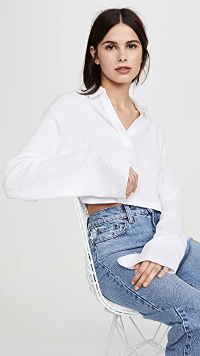 The Range Cropped Waffle-knit Stretch-cotton Top In White