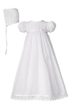 Little Things Mean A Lot Christening Gown & Hat Set In White