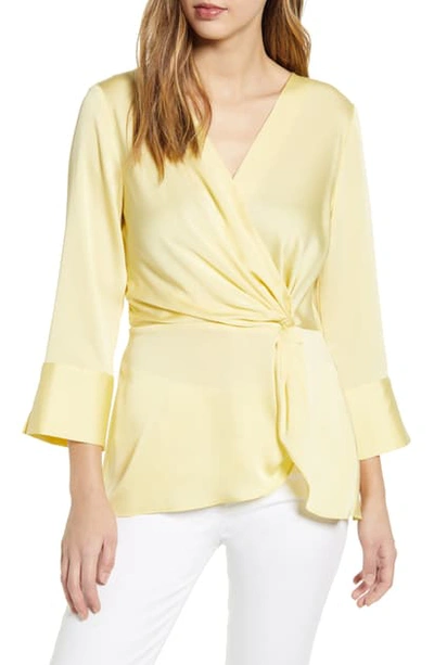 Vince Camuto Twist Detail Hammered Satin Blouse In Yellow Iris