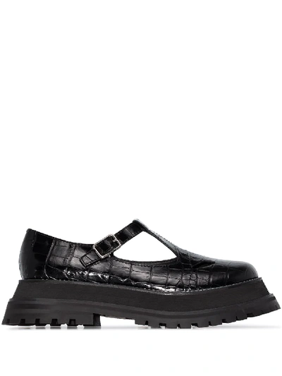 Burberry Aldwych Croc-effect Leather Flats In Black