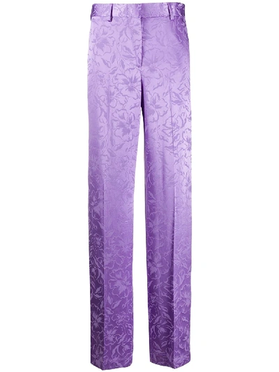 Msgm Floral-jacquard Straight-leg Satin Trousers In Purple