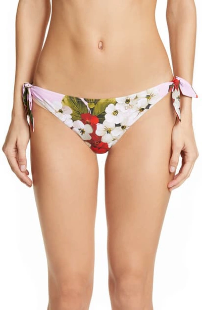 Dolce & Gabbana Floral Print Side Tie Bikini Bottoms In Pink Red Floral