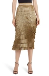 DOLCE & GABBANA METALLIC FRINGE STRETCH SILK MIDI SKIRT,F4BUUZGDU61