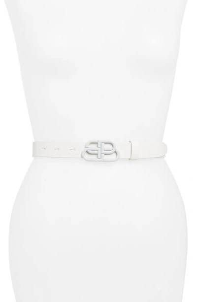 Balenciaga Bb Calfskin Leather Skinny Belt In White