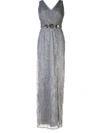 AIDAN MATTOX V-NECK SEQUIN EMBELLISHED DRESS