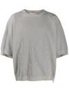 Maison Flaneur Ribbed Short Sleeve Sweatshirt In Grey