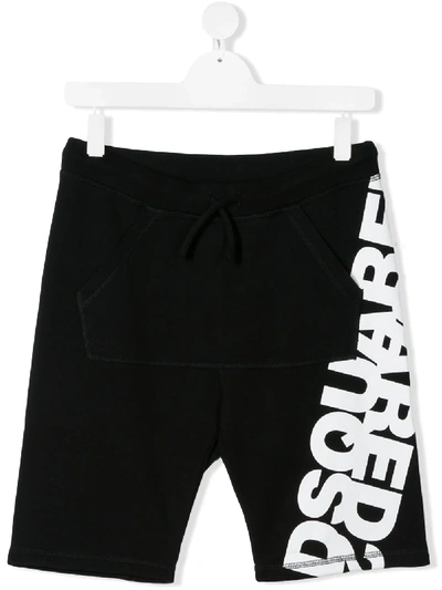 Dsquared2 Teen Bold Printed Logo Track Shorts In Black