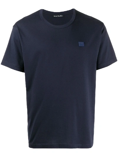 Acne Studios Face Patch Organic Cotton T-shirt In Navy