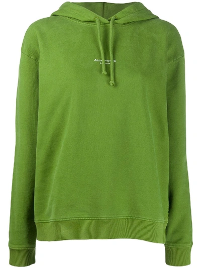 Acne Studios Reverse-logo Hooded Sweatshirt In Green