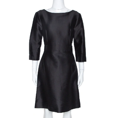 Pre-owned Balenciaga Black Cotton And Silk Blend Belted Three Quarter Sleeve Dress S