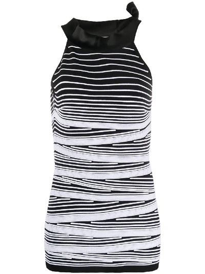 D-exterior Striped Sleeveless Knitted Top In Black