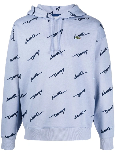 Lacoste Logo Drawstring Hoodie In Blue
