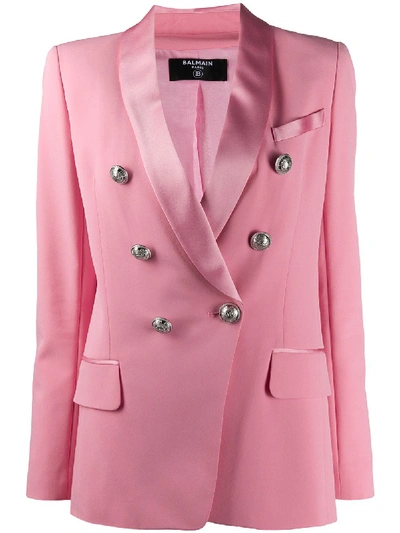 Balmain Double Breasted Crepe & Satin Jacket In Pink