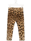 Dolce & Gabbana Leopard Print Cotton Interlock Leggings In Brown