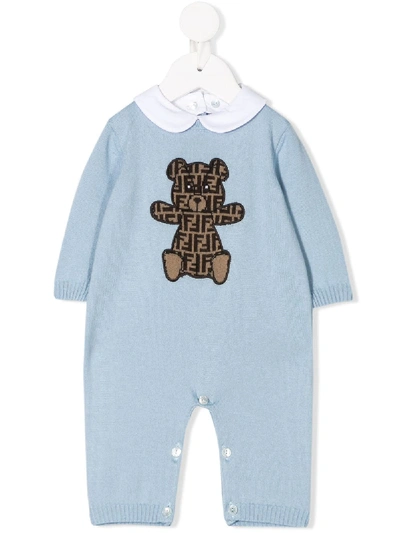 Fendi Babies' Teddy-motif Romper In Blue