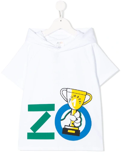 Kenzo Kids' Logo Short-sleeve Hoodie In White
