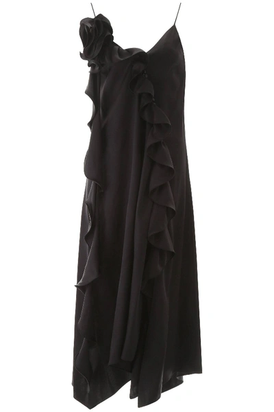 Magda Butrym Ruffled Silk Satin Long Midi Dress In Black