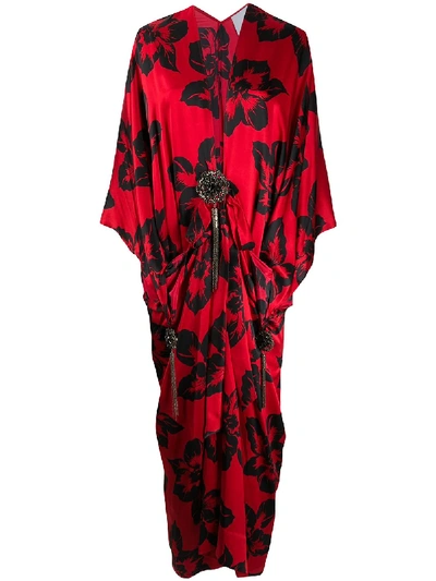 Annamode Kimono-kleid Mit Blumen-print In Red