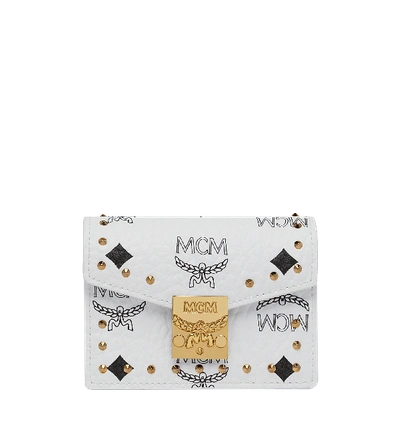 Mcm Patricia Card Holder In Studded Outline Visetos In White