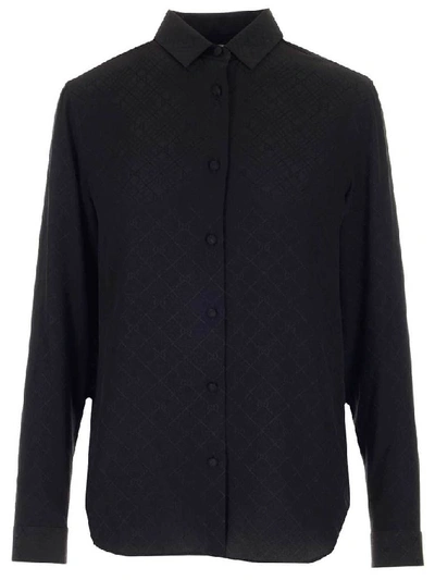 Gucci Gg Jacquard Silk Crepe Shirt In Black