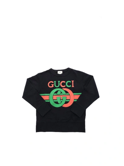 Gucci Kids' Gg Logo Sweatshirt In Dark Blue In Navy