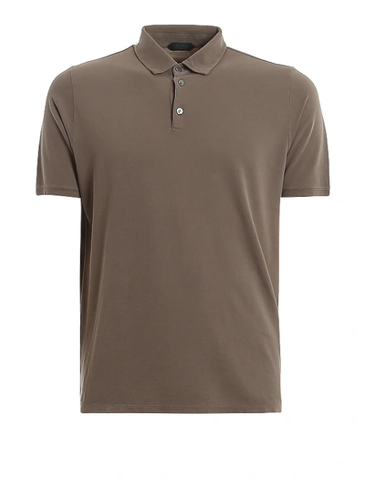 Zanone Pima Cotton Polo Shirt In Brown